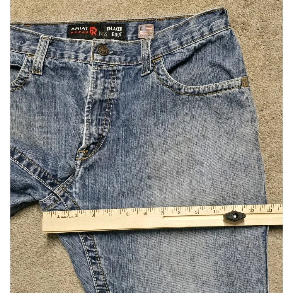 Ariat‎ FR M4 Relaxed Boot Cut Jeans Distressed Denim Men's 34x30 CAT2